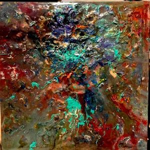 Abstract painting with epoxy overlay